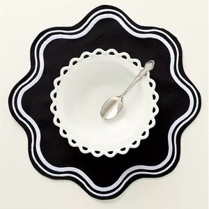 NEW Anthropologie Madeline Embroidered Round Placemat, Licorice, Set of 2